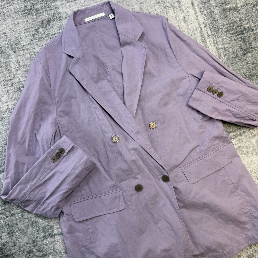 Uniqlo Linen Jacket Blazer Womens Medium Purple Double Breasted Unstructured
